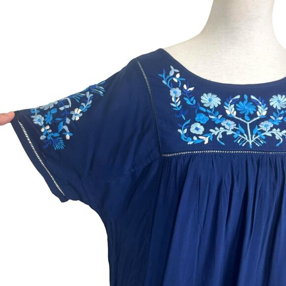Catherine Malandrino Navy Blue Floral Embroidered Eyelet Scalloped Shift Dress - Picture 6 of 9